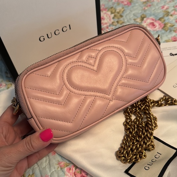 💎Gucci💎 Marmont *Triple Zip* Nude Blush Pink Camera  Crossbody - Picture 7 of 12
